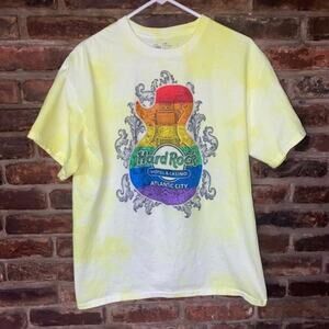 Hard Rock Custom Yellow Tie Dye Graphic T-Shirt L